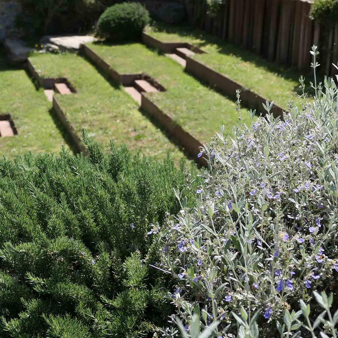 Monastero di Siloe, Klostergarten: Treppen und Arena vor dem Klostergebäude.