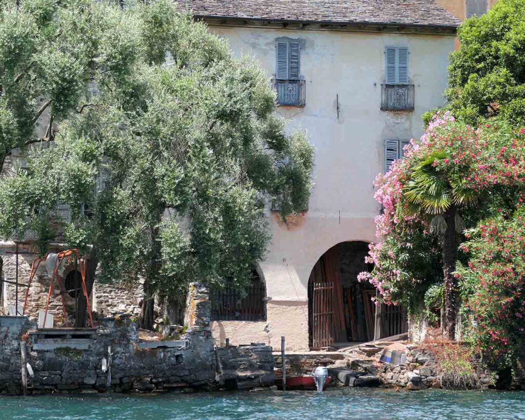Alte Bäume vor alten Mauern und frischem Wasser bilden ein romantisches Bild.