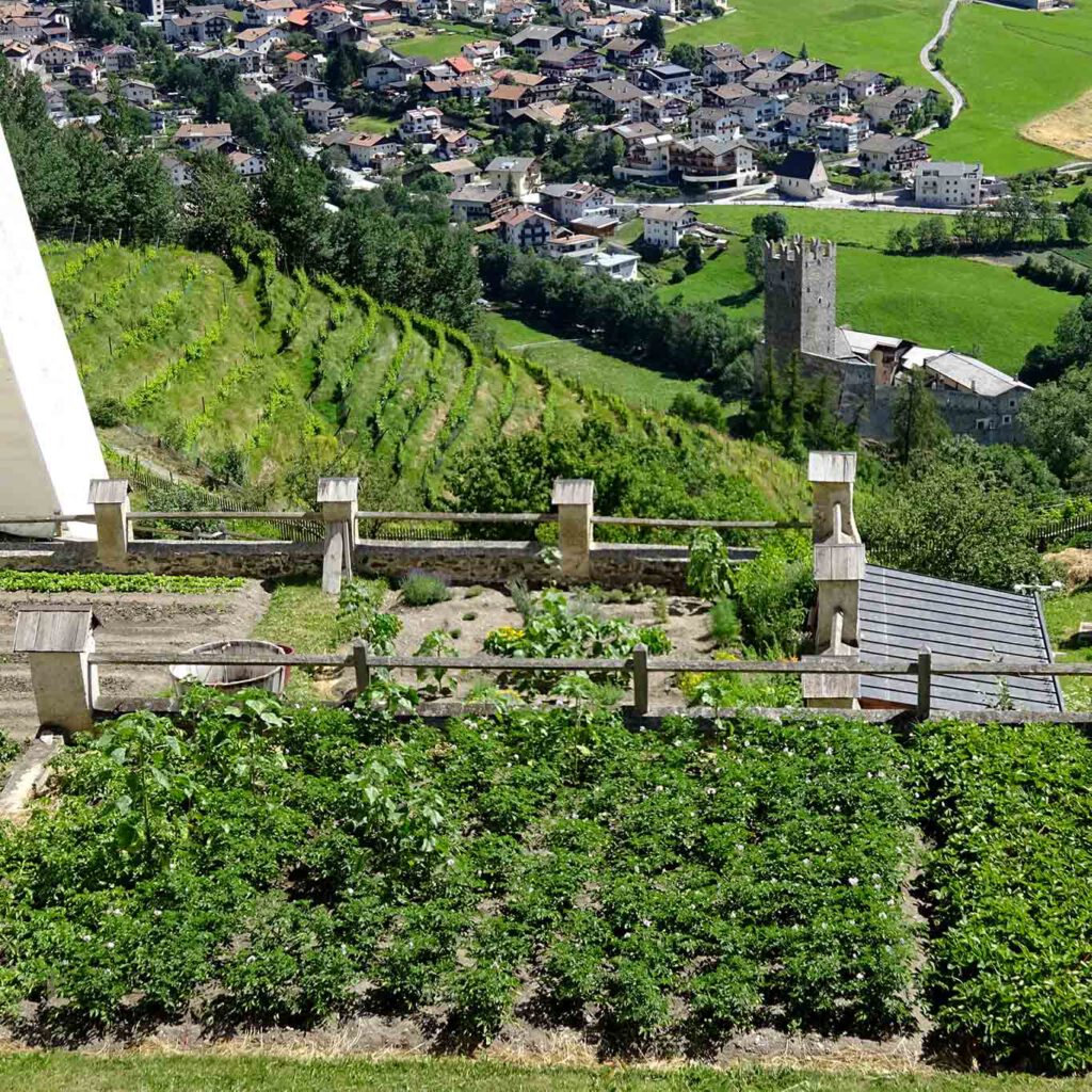 giardino benediktiner stift marienberg Die raren Flächen der terrassenförmigen Gärten werden als Nutzgärten genutzt. Gärten mit Blick auf Burgosio