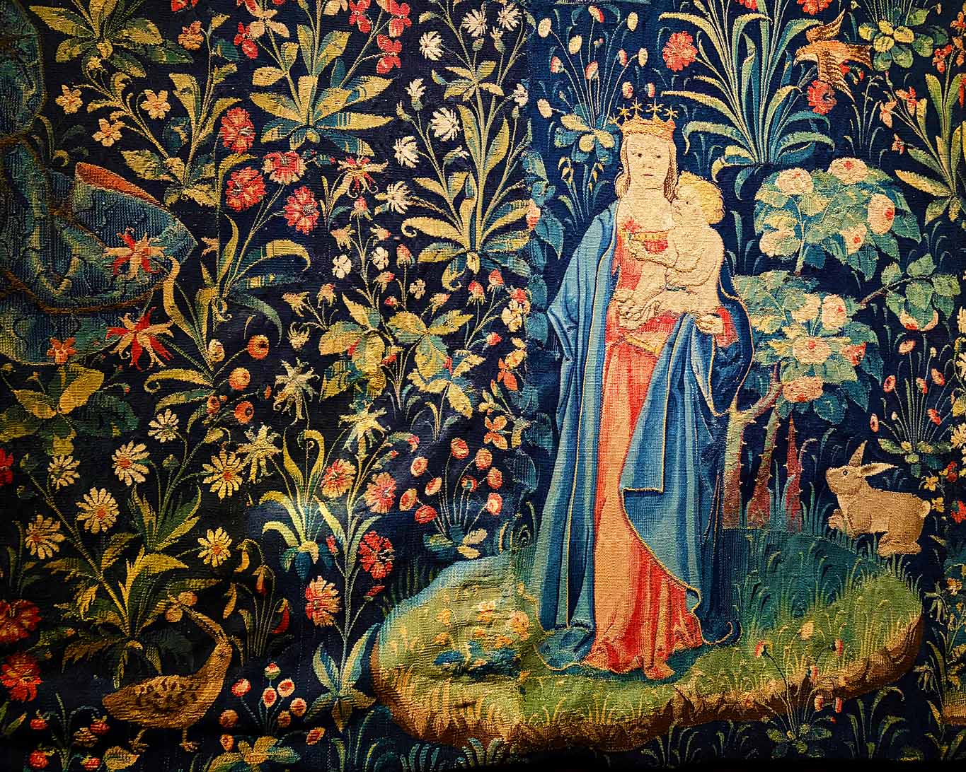 Les Tapisseries de la Vierge - der Teppisch mit Maria in einem mystischen Garten inmitten von tausen Blumen - ein gewebter Hortus conclusus