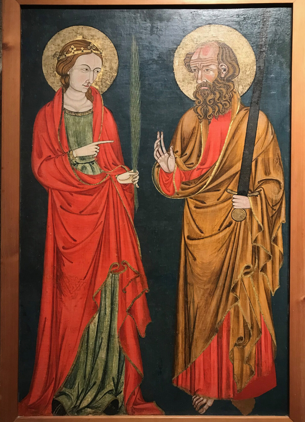 Die heilige Thekla im Gespr&auml;ch mit Paulus auf einem Gem&auml;lde des 14. Jahrhunderts (ca. 1334) im Museum der Kathedrale zu Tarragona.
